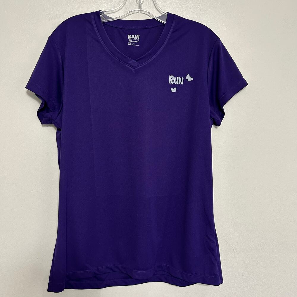 BAW Athletic Wear Purple Run Butterfly V-Neck Tee XL